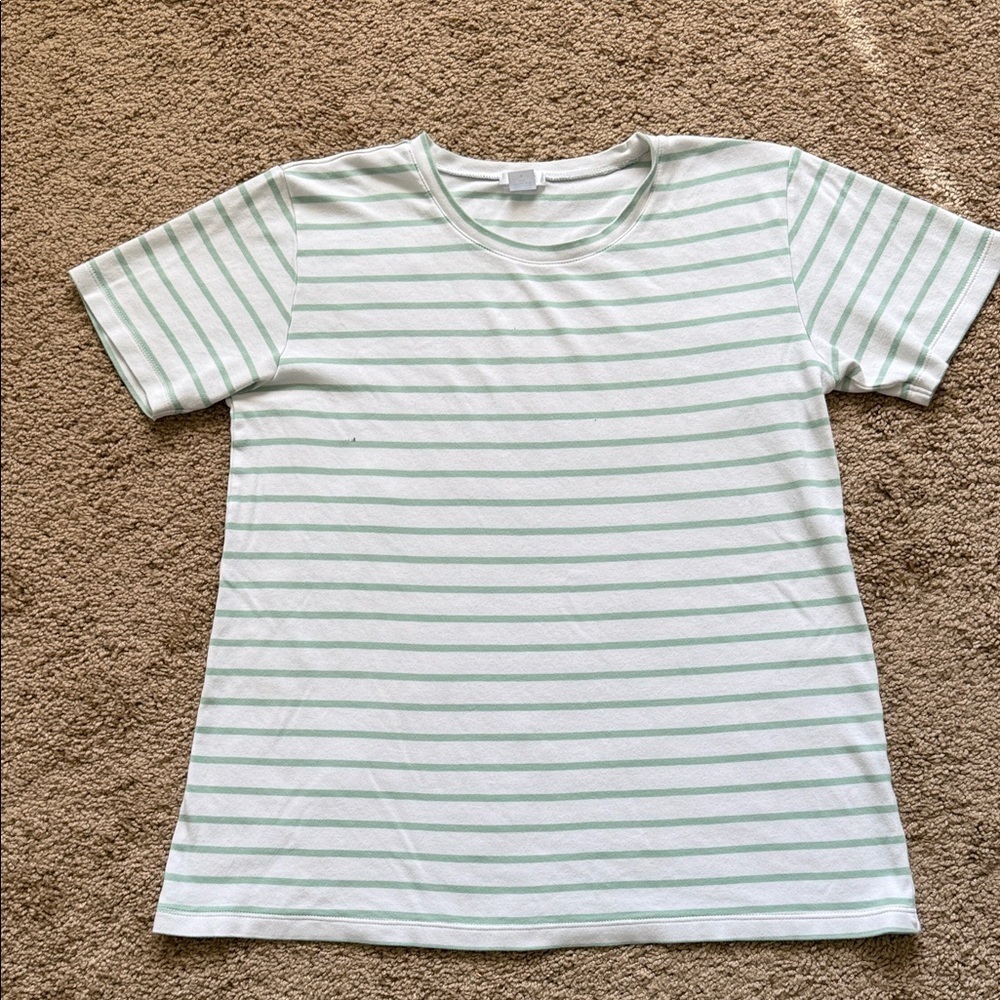 Lake Pajamas Pima Cotton Crewneck Short Sleeve Striped Green White Tee